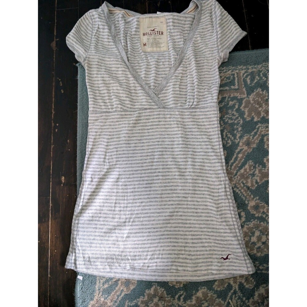 Rare Vintage Hollister Sz M Striped Babydoll Top Layering Tee Stretch 2000s
